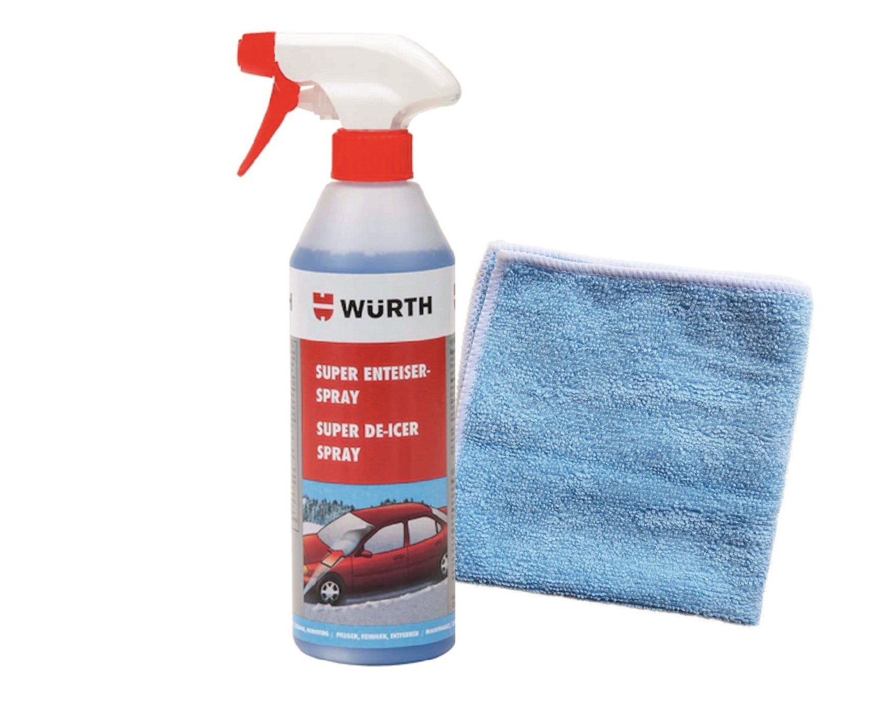 WÜRTH- Super-Enteiser-Spray für Autoscheiben + 1 Microfasertuch Classic Gratis