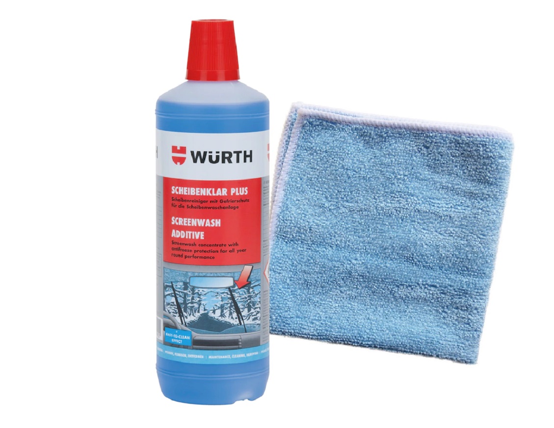 WÜRTH- Scheibenreiniger inkl. Gefrierschutz für die Scheibenwaschanlage + 1 Microfasertuch Classic Gratis