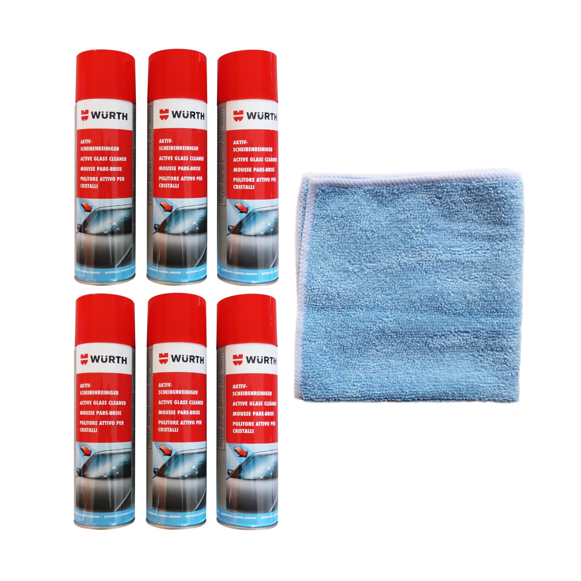 6 x WÜRTH - Aktiv-Scheibenreiniger + 1 Microfasertuch Classic Gratis