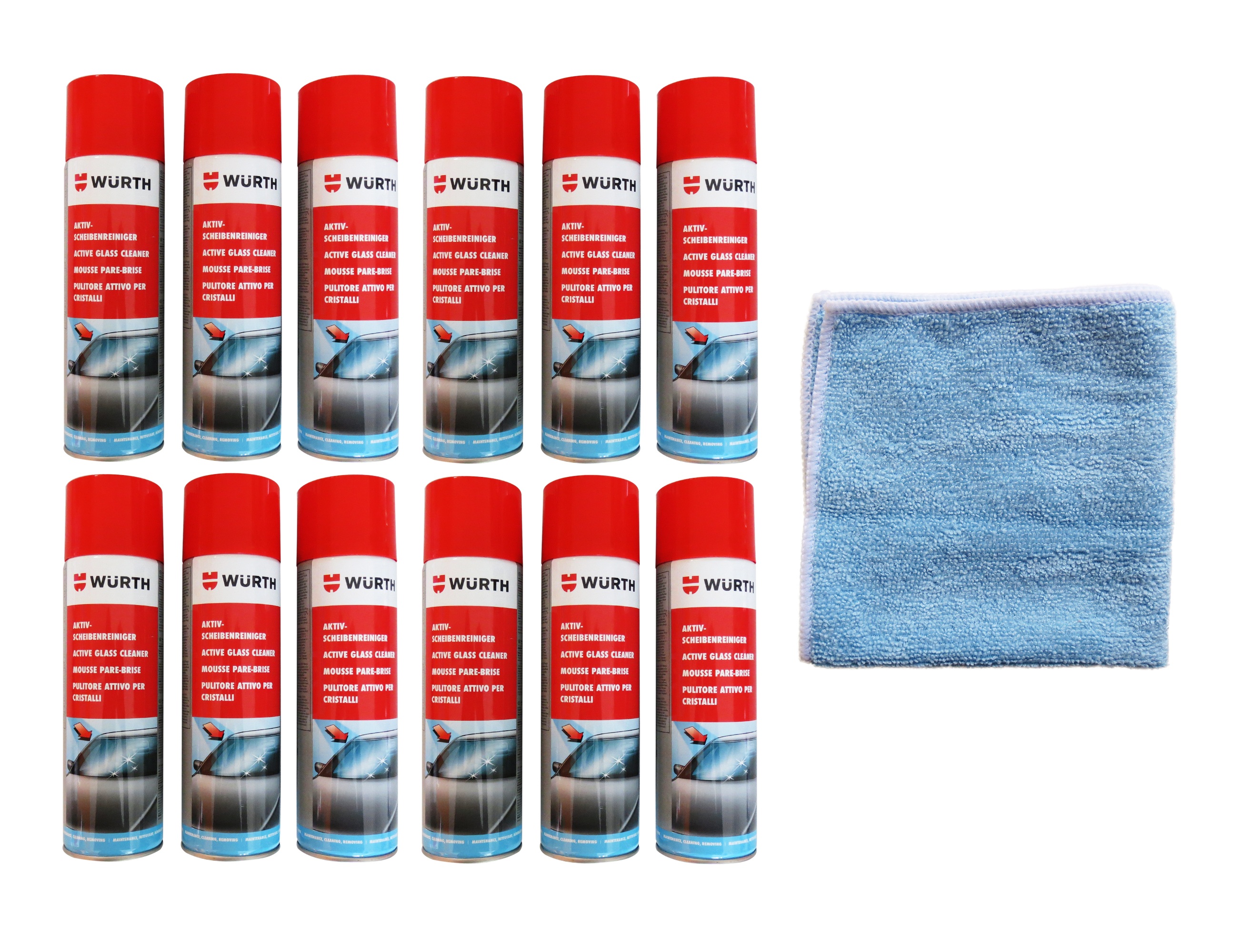 12 x WÜRTH- Aktiv-Scheibenreiniger + 1 Microfasertuch Classic Gratis