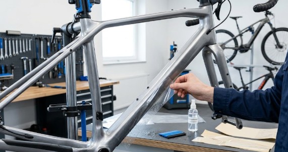 ahmenschutzfolie für Fahrrad, E-Bike und Rennrad: transparente Schutzfolie auf MTB-Rahmen schützt Lack vor Kratzern und Abrieb