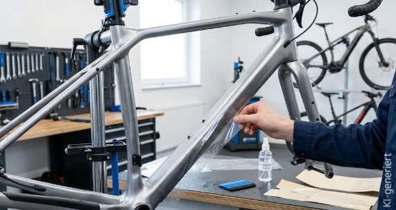 ahmenschutzfolie für Fahrrad, E-Bike und Rennrad: transparente Schutzfolie auf MTB-Rahmen schützt Lack vor Kratzern und Abrieb