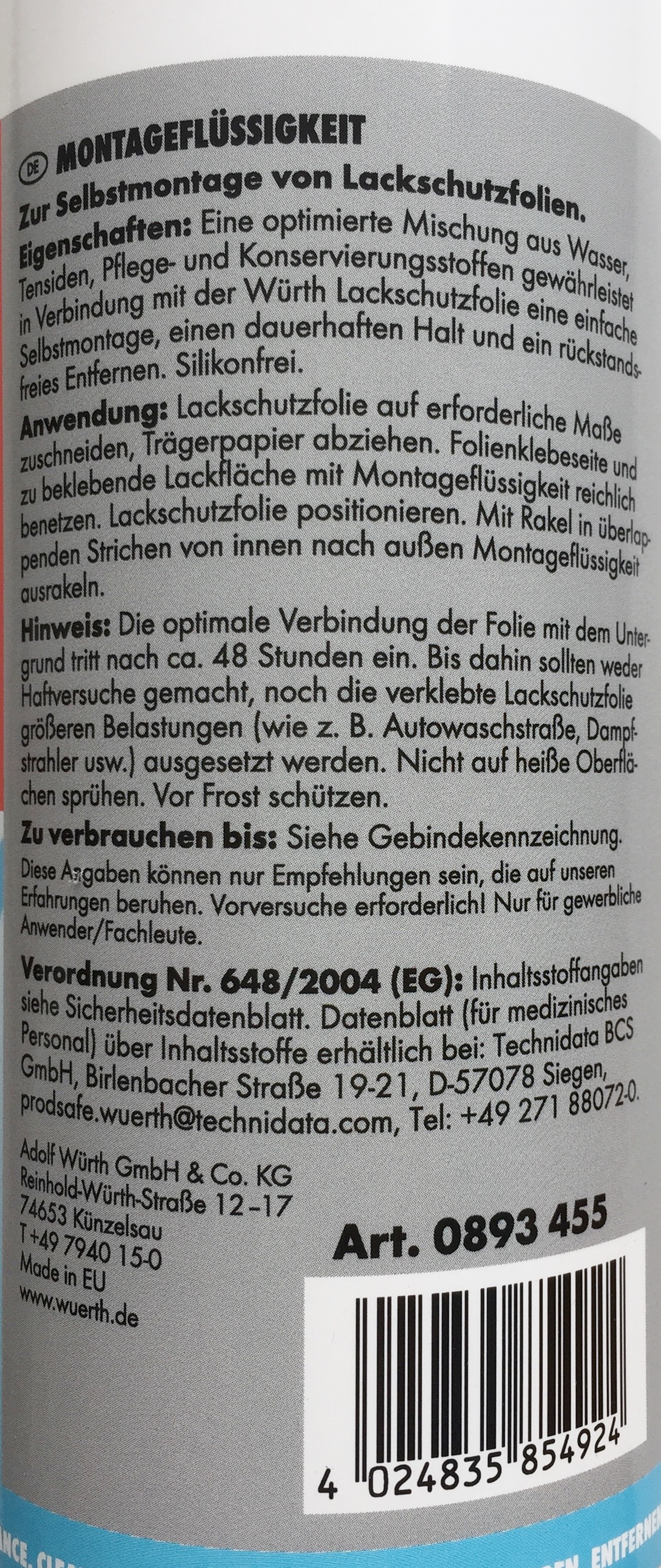 WÜRTH- Montageflüssigkeit für Lackschutzfolien + 1 Microfasertuch Classic für eine leichtere Vorreinigung